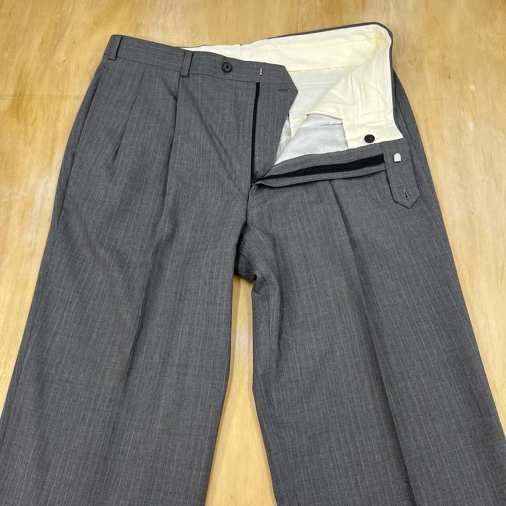 Brooks Brothers Suit Mens 44Long Wool Pleated Pants 37x34 (Unhemmed) Gray/Blue